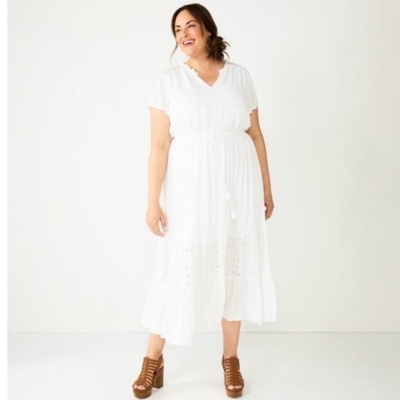 Sonoma Dresses & Skirts - Sonoma White tiered Maxi dress  with Eyelet Details size 3X summer dress